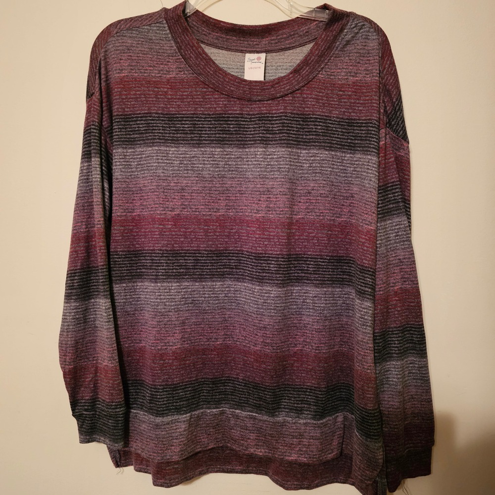 Secret Treasures Womens Striped Long Sleeve Sleep Shirt Lounge Burgundy L 12-14